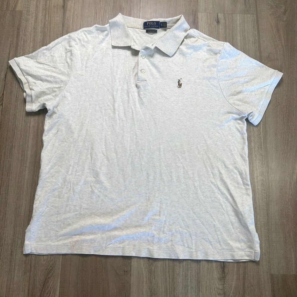 VTG Polo Ralph Lauren Off White Mens Polo Shirt XL Preppy Colorful Horse Logo